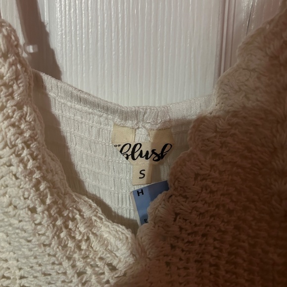 BLUSH SMALL WOMENS DRESS WHITE CROCHET 70S COASTAL BEACH CUTE COWGIRL NEW TAGS - Picture 4 of 5